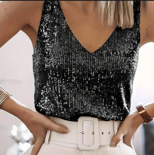 Amazon Quicktrade foreign trade explosion models Europe and the United States sexy ladies sequins summer light mature sexy V-nec