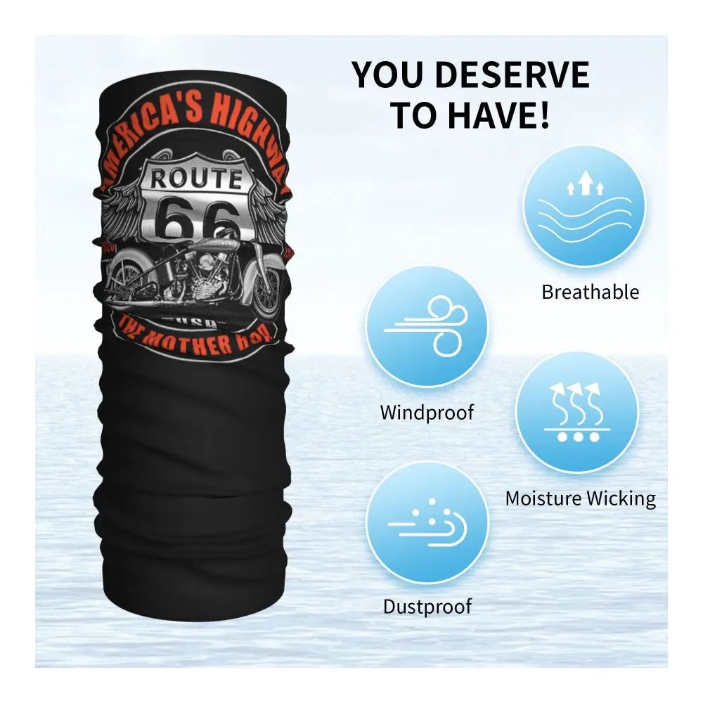 Custom Travel Motorcycle Ride Route 66 Bandana Winter Neck Warmer Windproof Wrap Face Scarf for Hiking Highways Gaiter Headband