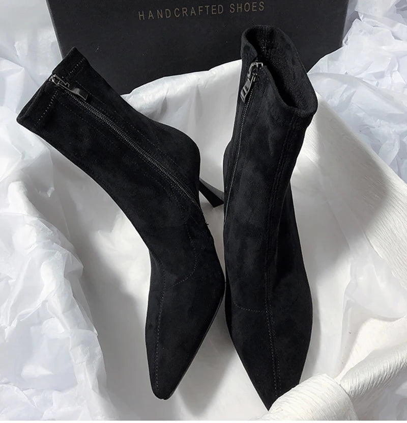 Pointed Toe Women Sock Short Boots Fashion Side Zippers Slim Ankle Booties Thin High Heel Autumn Winter Ladies Shoes