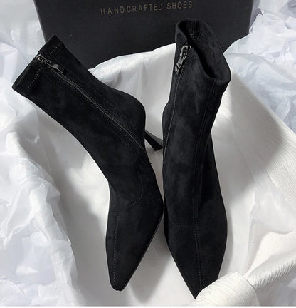 Pointed Toe Women Sock Short Boots Fashion Side Zippers Slim Ankle Booties Thin High Heel Autumn Winter Ladies Shoes