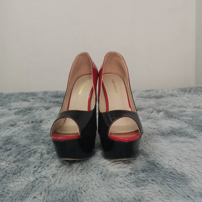 2026 New Women Pumps Sexy Platform Peep Toe 14cm Extremely High Heels Stiletto Patent Leather Party Nighclub Red Wedding Shoes