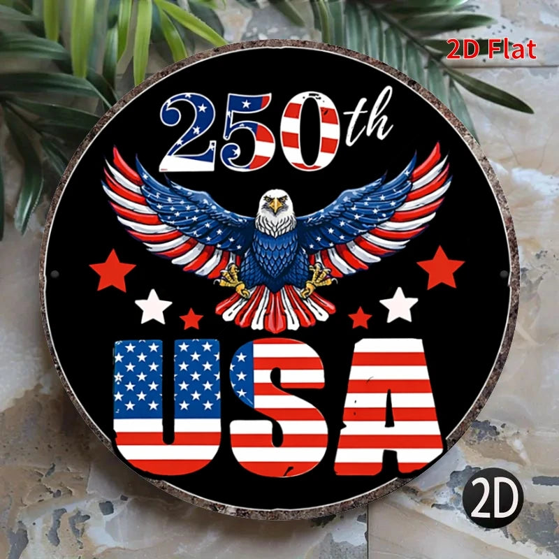2D Flat, [2Dfalt] 1pc 20x20cm- Aluminum Sign USA 250th Anniversary Tin Sign, Patriotic Decor for Americans, Eagle Flag Themed Me