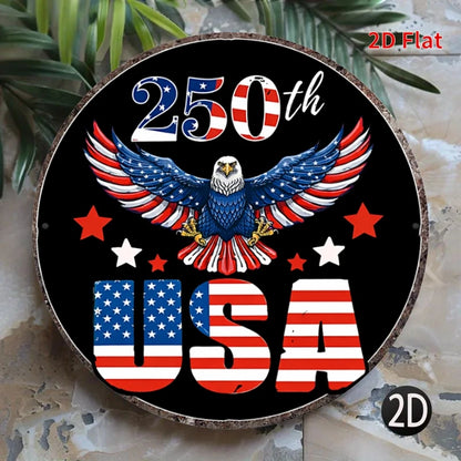2D Flat, [2Dfalt] 1pc 20x20cm- Aluminum Sign USA 250th Anniversary Tin Sign, Patriotic Decor for Americans, Eagle Flag Themed Me