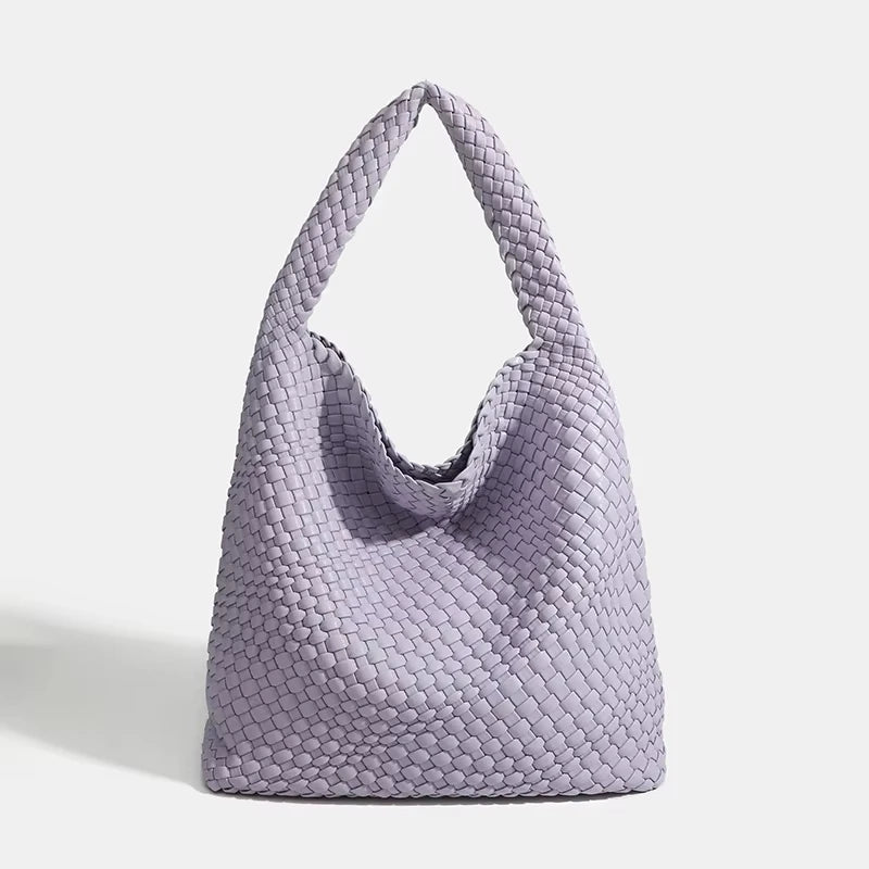 Women's Fashionable Woven PU Leather Tote Bag Shoulder Handbag Top-Handle Bag with Purse - Stylish Woven Bag Purses