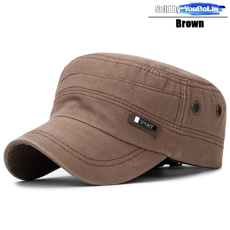 Cotton Perforated Breathable Military Academy Cadet Flat Cap Sun Hat Trucker Caps Dad Hats