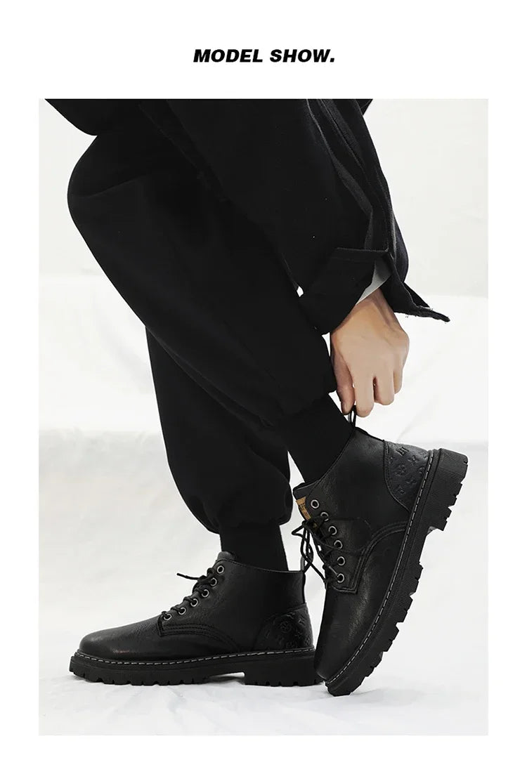 2024 New Men's Shoes High-top Leather Boots Men's Casual Fashion  Boots Retro All-match Work Shoes Fashion Desert Boots