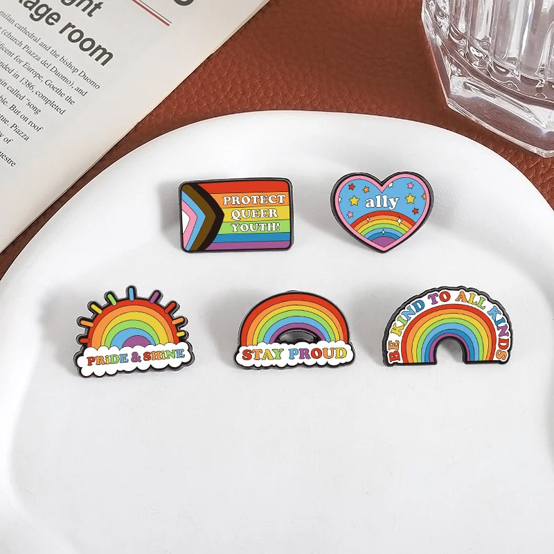Rainbow Pride Flag LGBT UV Print Pins Custom BE KIND TO ALL KINDS Brooches Lapel Badges Clothes Funny Jewelry Gift for Friends