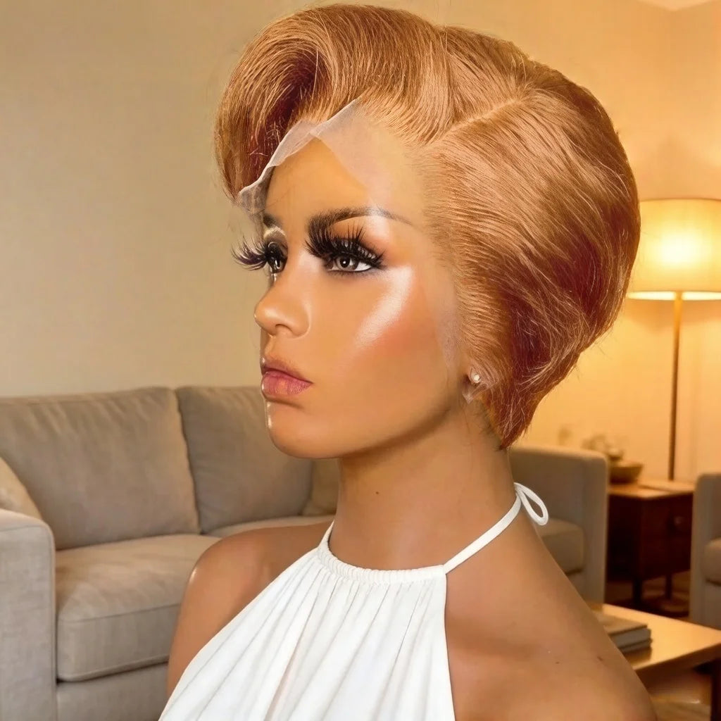 Human Hair 13x4 Short Pixie Cut Lace Front Wig for Women Black Pixie Cut Transparent Frontal Wig Layered Straight Pixie Cut Wigs