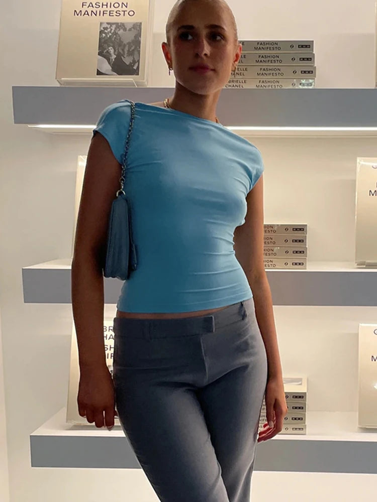 Short Sleeve Backless Tops Women Multi Ways Wear 2025 Skinny Basic Summer Slim Cropped Cut Out Sexy T Shirt Crop Top