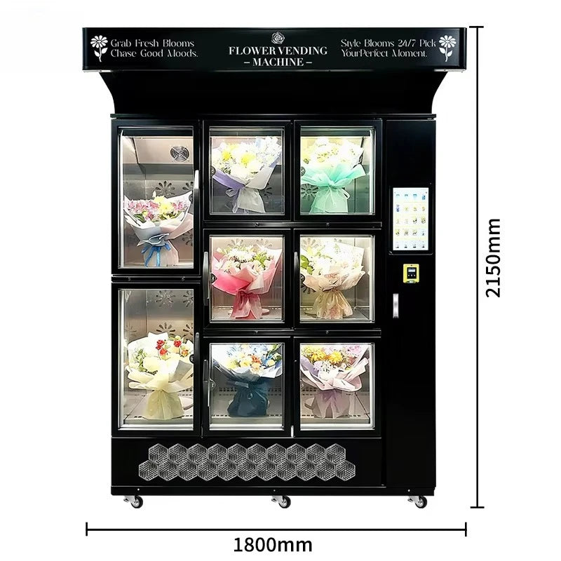 Customized Refrigerator Flower Vending Machine 24 hour Self service Fresh Rose Bouquets Flower Shop Office Building Supply