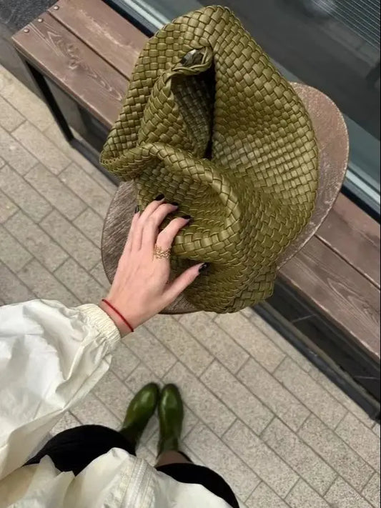Women's Fashionable Woven PU Leather Tote Bag Shoulder Handbag Top-Handle Bag with Purse - Stylish Woven Bag Purses