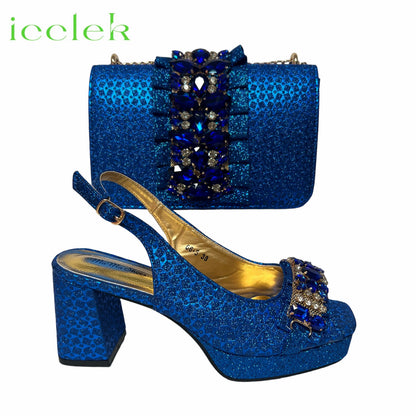 2026 Shiny Italian Fashion Pointed Toe Women Heel Fashion Rhinestone Decoration Silver Color Shoes And Bag Set