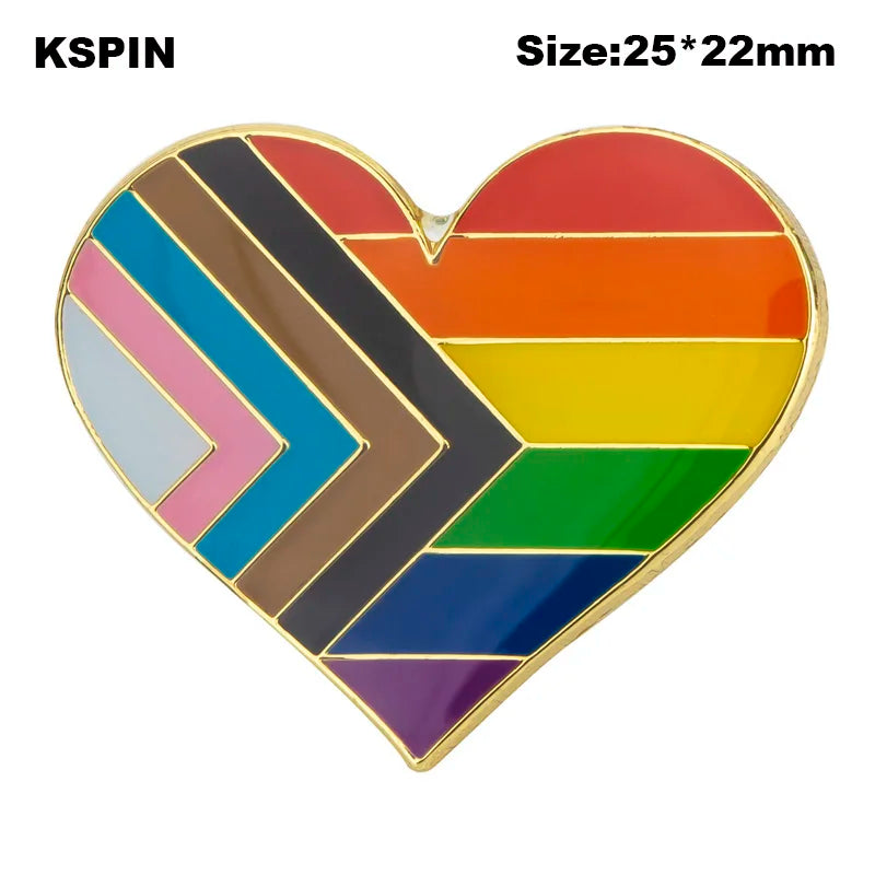 Progress Pride Heart Shaped Lapel Pin Flag badge Brooch Pins Badges