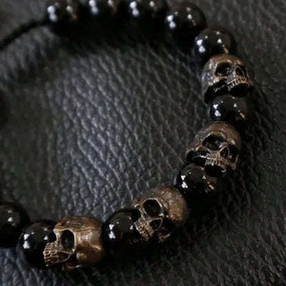 1PC Fashion Chic Beaded Stone Skull Decor Bracelet Halloween Accessories
