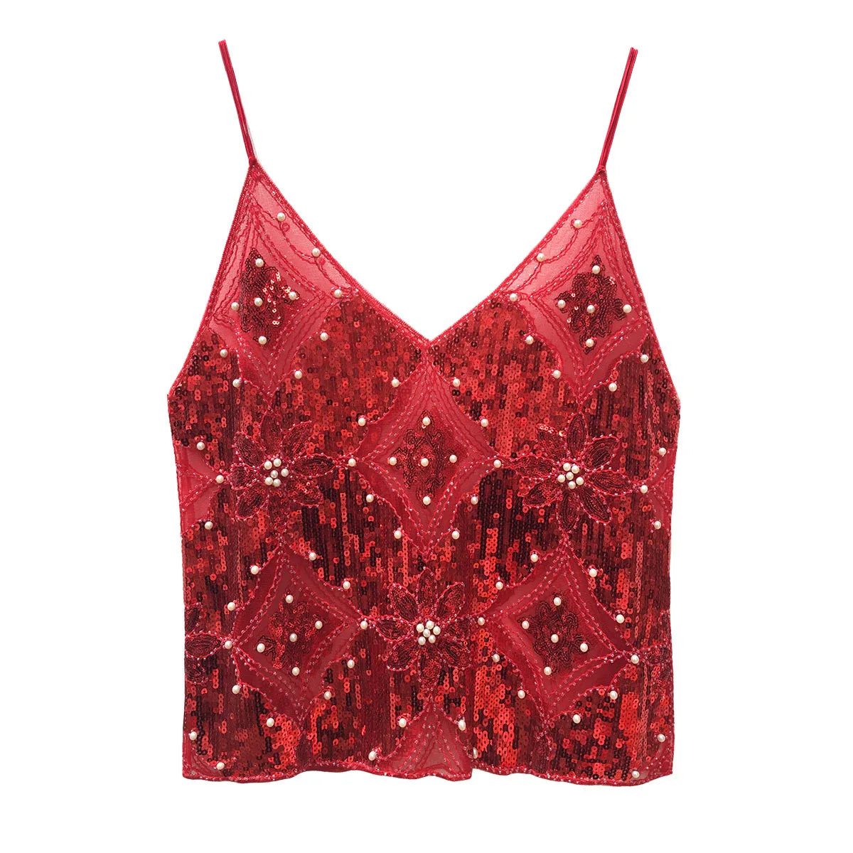 Sexy Sequins Beaded Camisoles Women Glitter Sleeveless Backless Pleated Sling Crop Tops 2026 Spring Summer Club Party Tank Lady