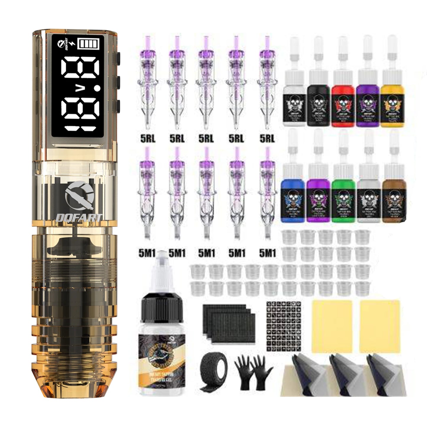DQFART New Wireless Tattoo Machine Kit Tattoo Needles Tattoo Ink Cups Tattoo Pen Suitable for Tattoo Beginners Tattoo Artists