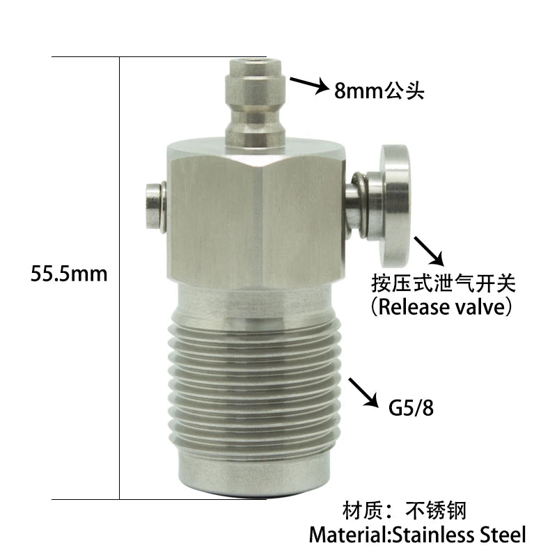 Paintball Mini Model Fill Station Stainless Steel 300Bar Din Valve with Male Nipple Plug or Female Quick Fitting