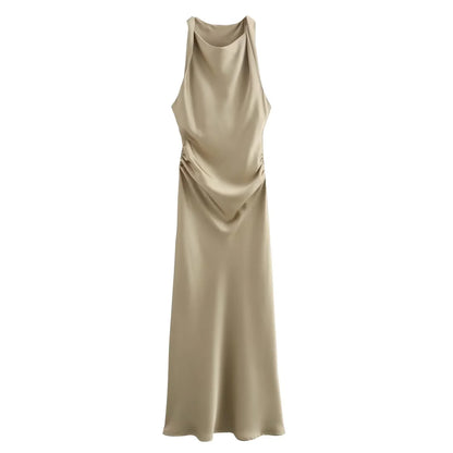 Satin Long Dresses for Women 2026 Summer Slip Midi Dress Woman Sexy Evening Party Dress Sleeveless Female Elegant Dresses