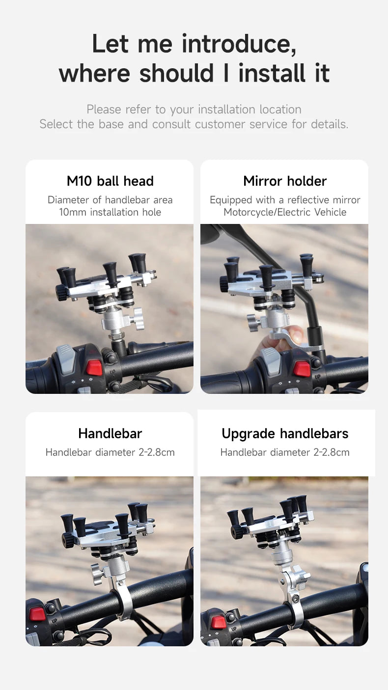 Motorcycle Phone Holder Universal Alloy Shock-Absorbing Motos Bicycle Handlebar Navigation Bracket 360° Rotary Adjustable Stand