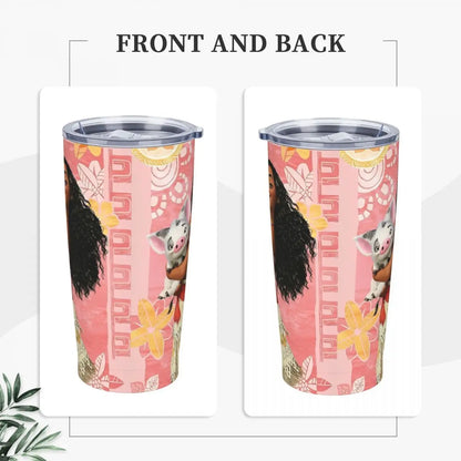 Moana and Pua Cartoon Movie Insulated Tumbler with Straws Stainless Steel Coffee Mugs Double Wall Car Bottle Cups 20oz