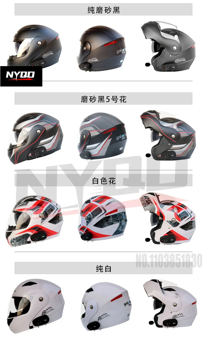 KUQIBAO motorcycle bluetooth helmet double lens uncovered motorcycle helmet with FM large capacity 1200mAh flip helmet