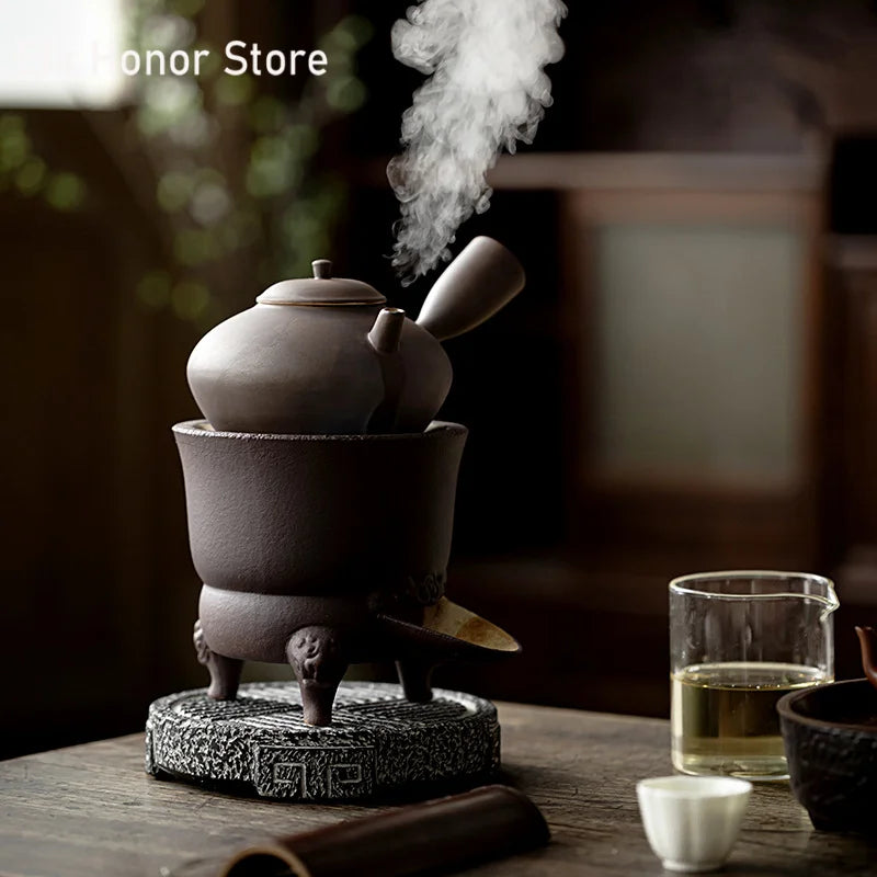 Handmade Pottery Carbon Charcoal Furnace Vermilion Style Olive Wood Boil Water Stove for Tea Kettle Household Kung Fu Teaware