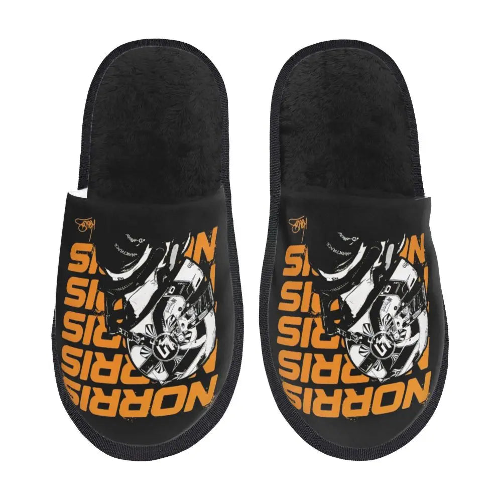 Custom British Lando Norris Racing Driver Guest Slippers for Spa Women House Slipper