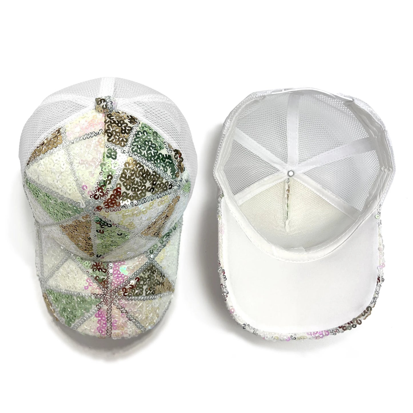 Summer Shiny Sequin Back Mesh Adjustable Cotton Baseball Cap Sun Hat