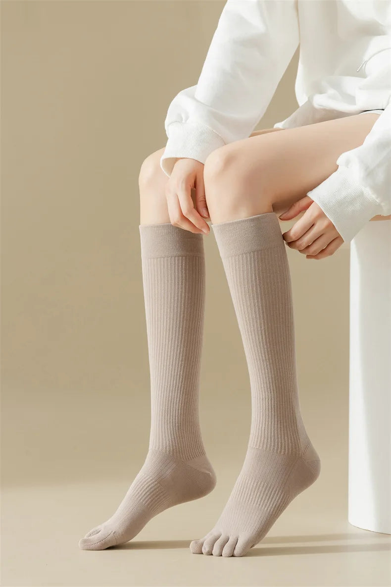 New Women Knee High Toe Socks Soft Lady Girls Breathable Comfortable Solid Color Cute Long Sock For Women