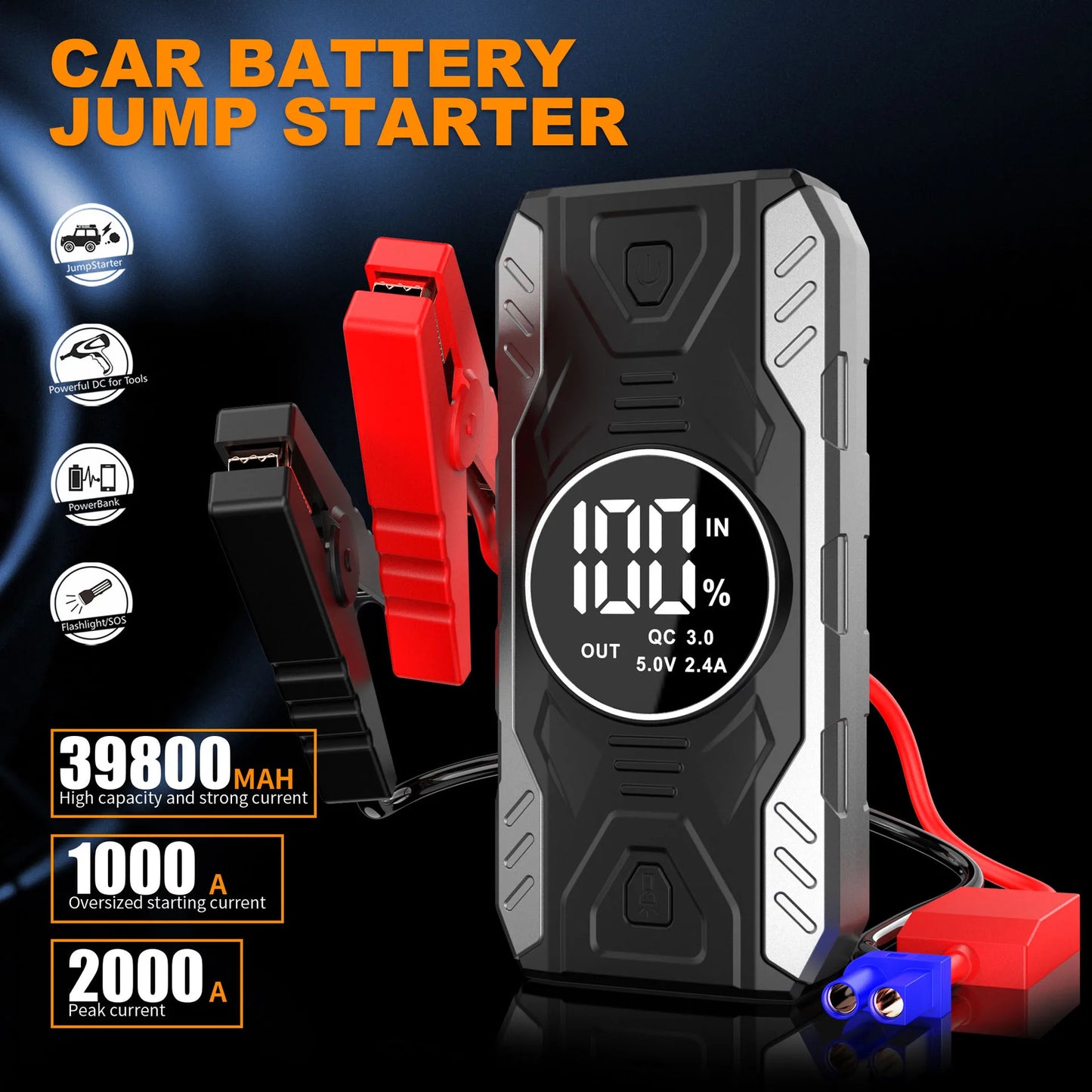 Auto Battery Emerge Car Battery Starter 39800mAh Portable Car Jump Starter Starting Device Petrol Diesel Car Emergency Booster