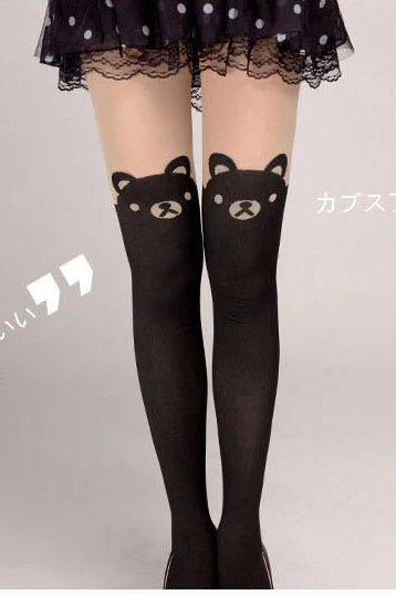 Spring autumn warm children Baby Kids tights printing Cartoon Animal Bear pantyhose cat kawaii Knee tattoo Student girl stocking