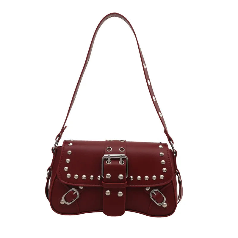 Shoulder Bag for Women Pink Underarm Bags PU Leather Crescent Bags with Rivet Small Y2k Purses Trendy Armpit Purse