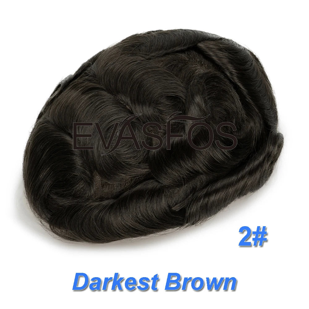Curly PU Male Hair Prosthesis 0.12mm Injection Skin Toupee Men Durable Wigs For Men Human Hair System Unit Capillary Prosthesis