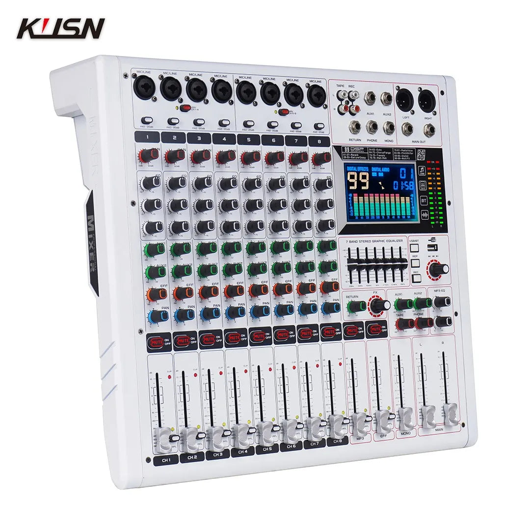 8 Channel 99 DSP Professional Audio Mixer Sound Mixing Console Soundcraft Sound Mixer with Bluetooth USB