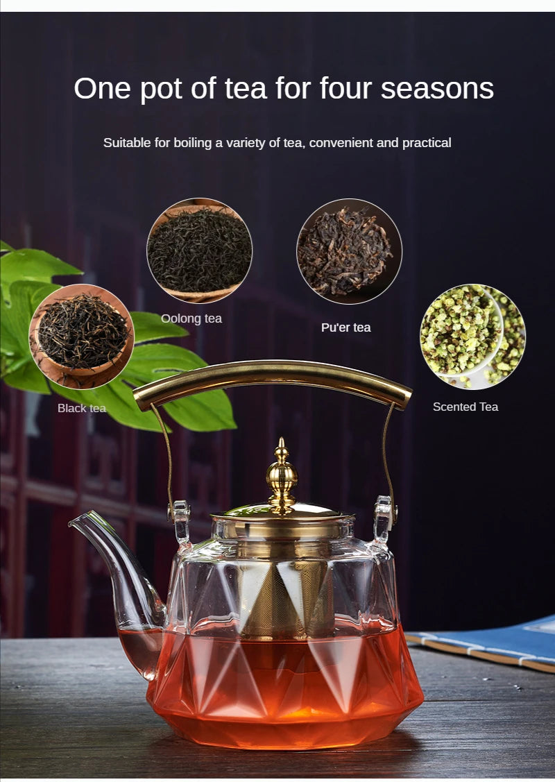 Glass Beam Pot Flower Tea Pot Health Pot Heat Resistant Glass Teapot With Strainer Infuser Teapot to Boil Water Kettle Gaiwan