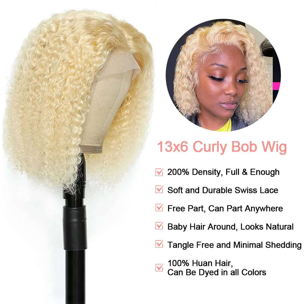 613 Honey Blonde 13x6 HD Lace Frontal Wig Human Hair Curly 10inch Deep Wave Brazilian bob Colored 13x4 Lace Front Wigs For Women