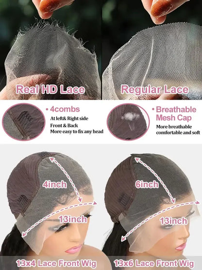 40 Inch 13x4 Transparent Body Wave Lace Front Wigs 250 Density  13x6 HD Lace Frontal Human Hair Wig Long Black Human HairWig Natural Color