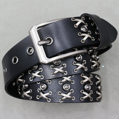 NEW Metal Rivet Cowboy Belt Genuine Leather Cowskin Men Belt Punk Rivet Jeans Belts For WOMEN Ceinture Homme Cinturones Hombre