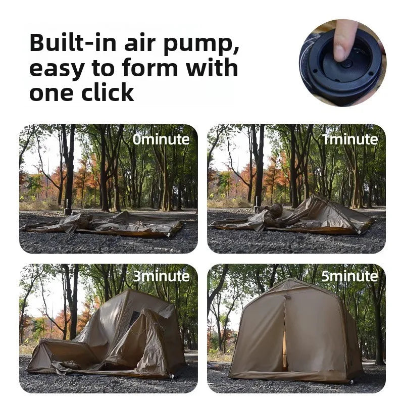 One-Button Inflatable House-Style Camping Tent, Rainproof Outdoor Overnight Family Tent with Bedroom and Living Area