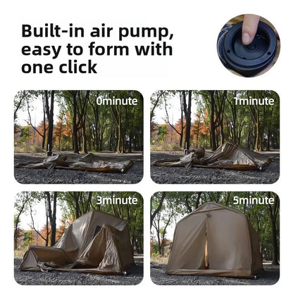 One-Button Inflatable House-Style Camping Tent, Rainproof Outdoor Overnight Family Tent with Bedroom and Living Area