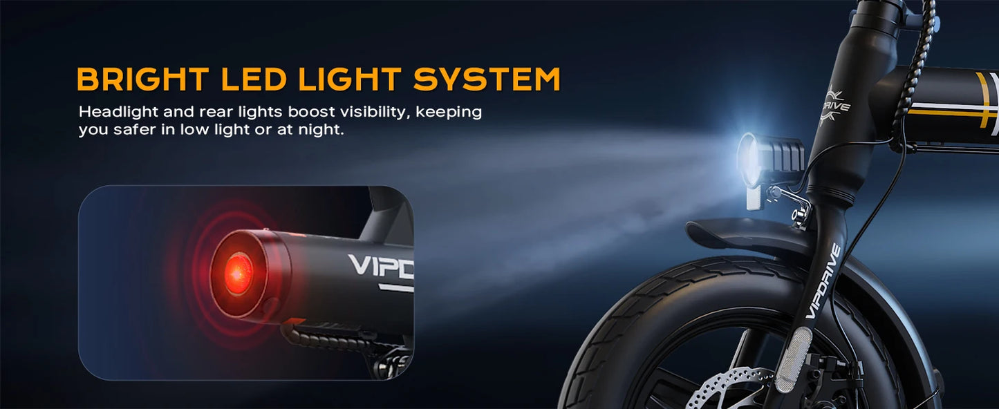 VIPDRIVE Zypho Adult Electric Bike, 500W peak motor, 36V 7.8Ah battery, 14"Tire Commuter E-Bike,20MPH,UL2849, 1-Year Warranty