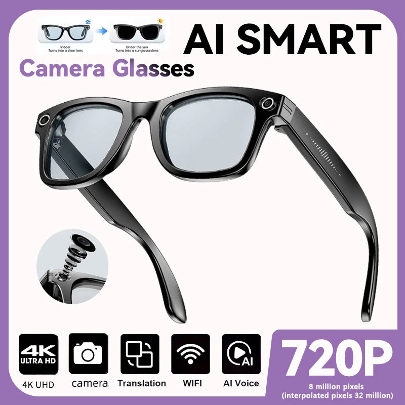 2025 New 800W Camera Glasses Bluetooth Smart Glasses with Camera Voice Call Music Smart Sunglasses Video Sound Record AI Glasses