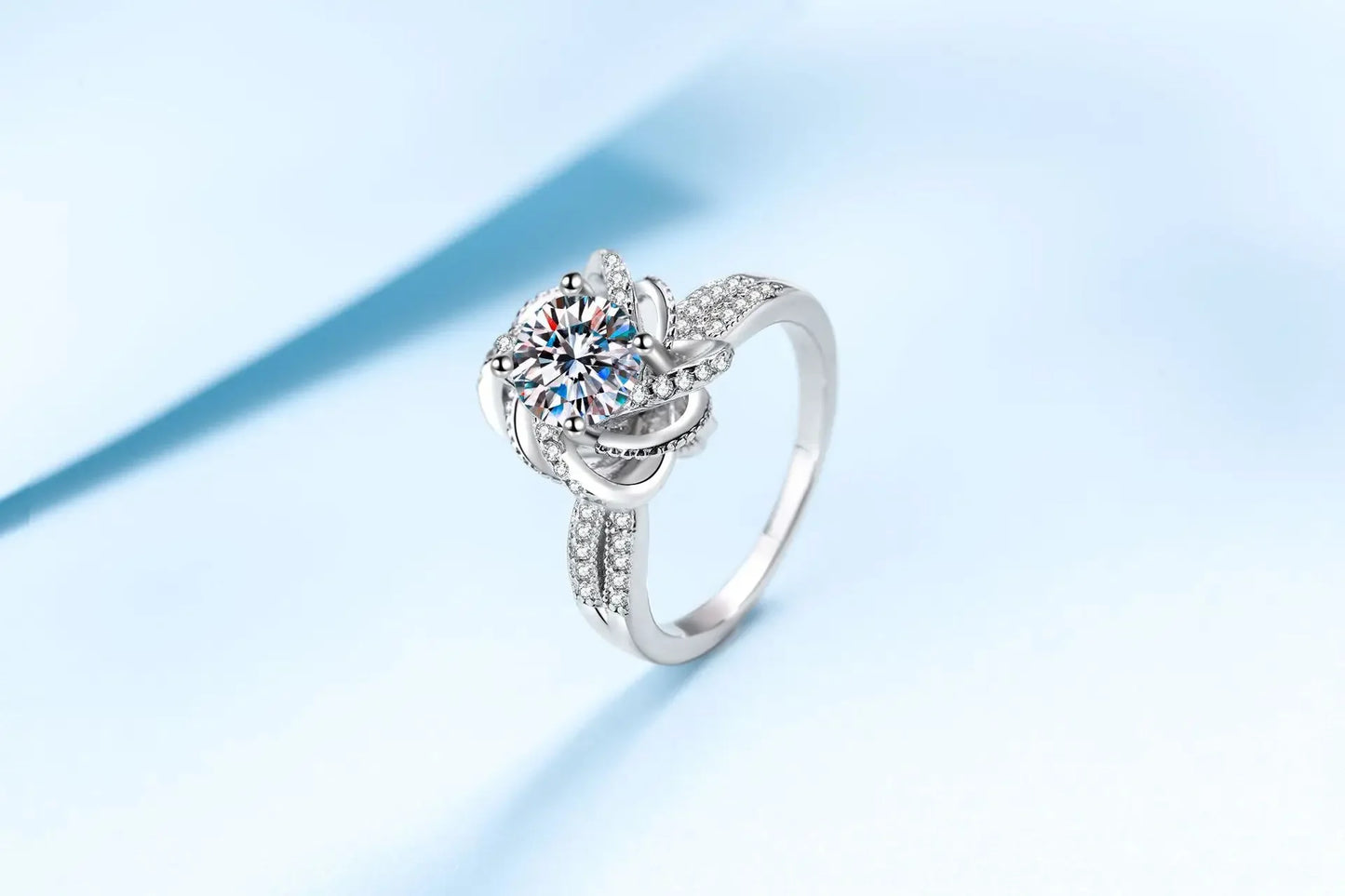 18K White Gold 1-2 Carat Moissanite Ring for Women Platinum Pt950 Spinning Rose Romantic Ring Luxury Wedding Bands Fine Jewelry