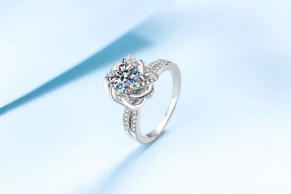 18K White Gold 1-2 Carat Moissanite Ring for Women Platinum Pt950 Spinning Rose Romantic Ring Luxury Wedding Bands Fine Jewelry