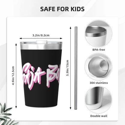Mystery Saja Boys Kpop Demon Hunters Tumbler With Straw For Kids Stainless Steel Travel Mugs Double Wall Vacuum Insulated 12oz