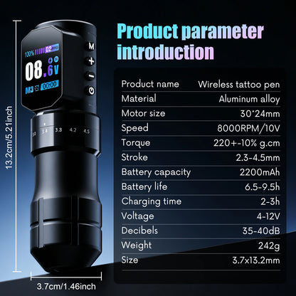Tattoo Machine Kit Professional Adjustable Stroke Wireless Coreless Brushless Motor Tattoo Pen With Tattoo Ink Tattoo Blue Soap