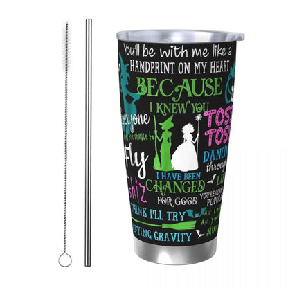 Halloween Wicked Musical Stainless Steel Tumbler Vacuum Insulated Mugs Thermal Cold Bottle Straw With Lid 20oz