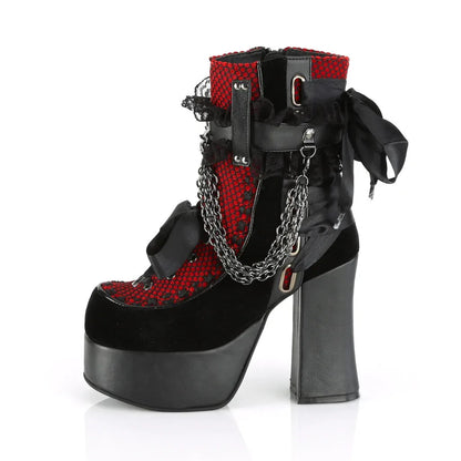 Gothic Style Chain Lace Up Bow Women Short Boots Retro Round Toe Square Heel Chunky Platform Ankle Boots Punk Ladies Party Shoes