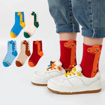 5 Pairs Kids Socks Cartoon Dinosaur Pattern Comfortable Children Socks For Boys And Girls