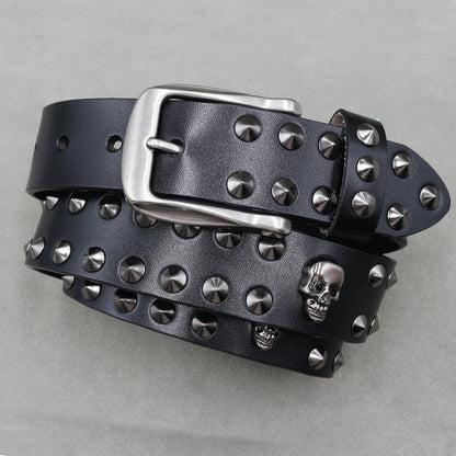 Heavy Metal Punk Belt Genuine Leather Hip Hop Belts For Men Cross Rivet Jeans belt male Strap Ceinture Homme designer belt